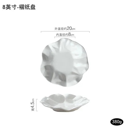 Ceramic Plate Dish Irregular White Western Cooking Dishes Tableware Household Wavy Dessert Fruit Tray Restaurant Home Decoration