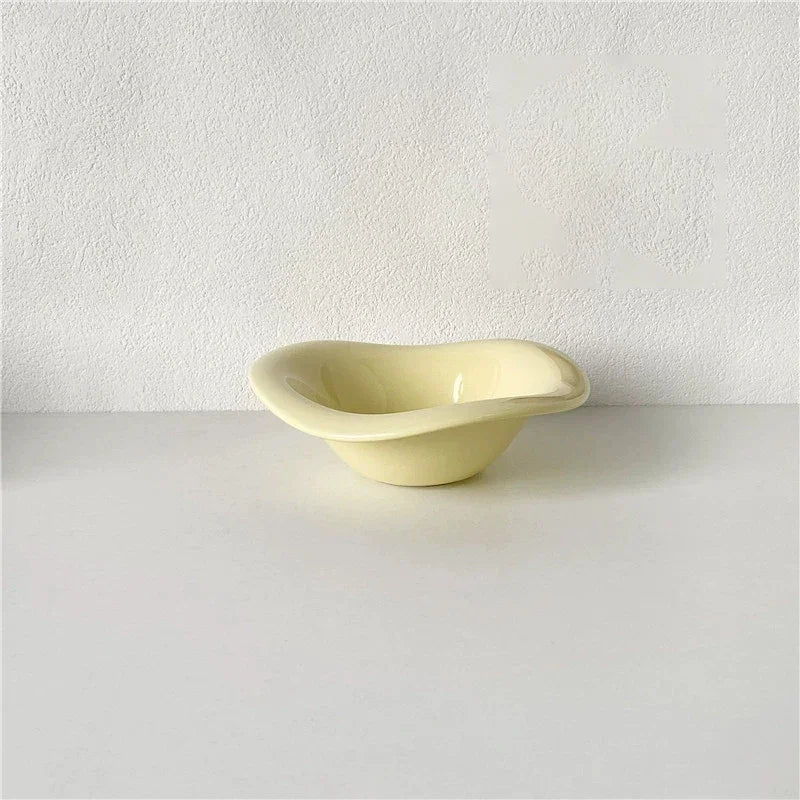 Ceramic Saucer Ins Style Salad Bowl Dishwasher Safe Fruit Yogurt Mixing Plate Wave Shaped Creamy Color Dessert Snack Container