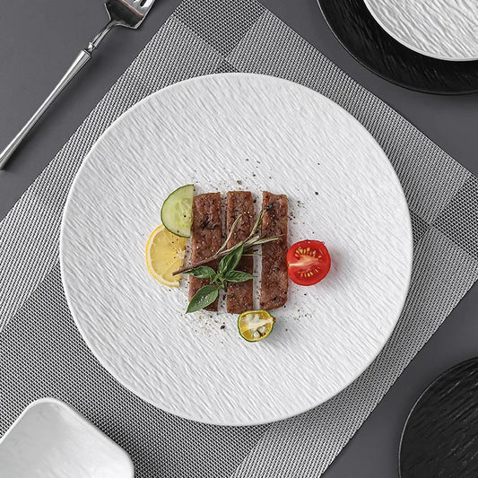 Black dish ceramic plate disc white Western restaurant tableware Barbecue grilled meat serving plate Ceramic frosted steak plate
