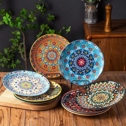 10in Ceramic Large Plate Steak Western Plate Creative Breakfast Vegetable Plate Home Restaurant Flat Plate Shallow Plate