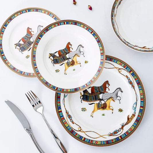 Mongolian Style Horse Plate Ceramic Horse Dinner Plates No Box No Logo