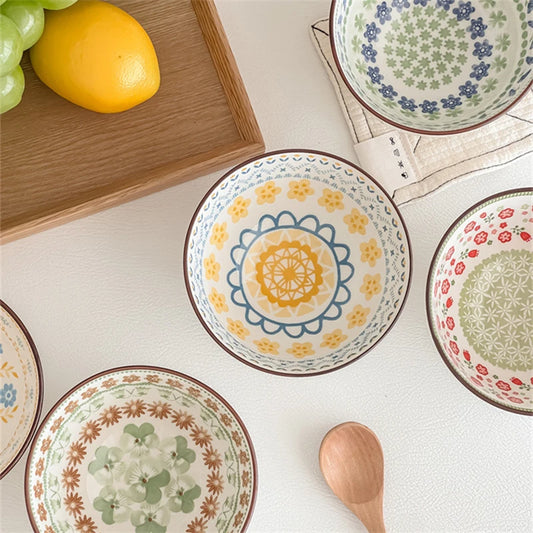 4/6 Pcs Bohemian Ceramic Bowls Set Multi-purpose for Salad Pasta Dessert Rice Soup Fruit Dishwasher Microwave Safe