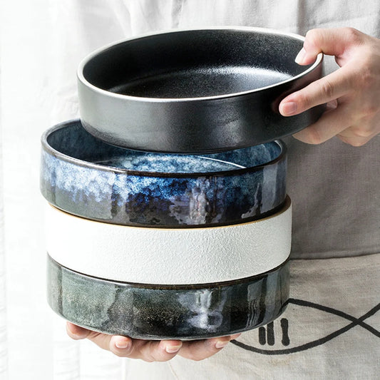 4.5/6/8 Inch Creative Ceramic Threaded Round Bowl Household Japanese Soup Bowls Nordic Handpainted Salad Plate Kitchen Tableware