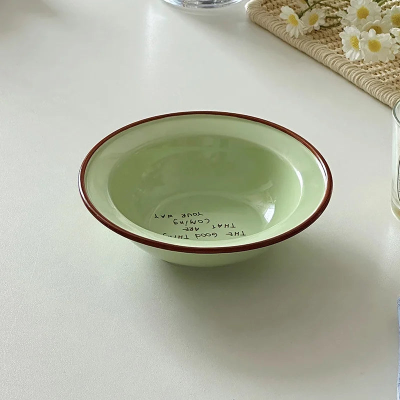 Dopamine Ceramics Yoghurt Bowl INS Creative Round Bowl Oat Breakfast Household Fruit Dessert Bowl Cat Plate Kitchen Tableware