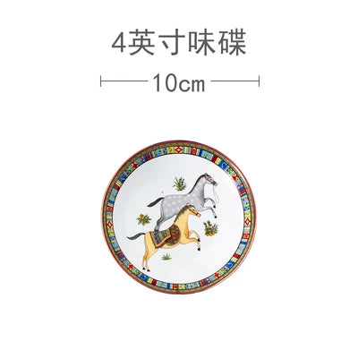 Mongolian Style Horse Plate Ceramic Horse Dinner Plates No Box No Logo