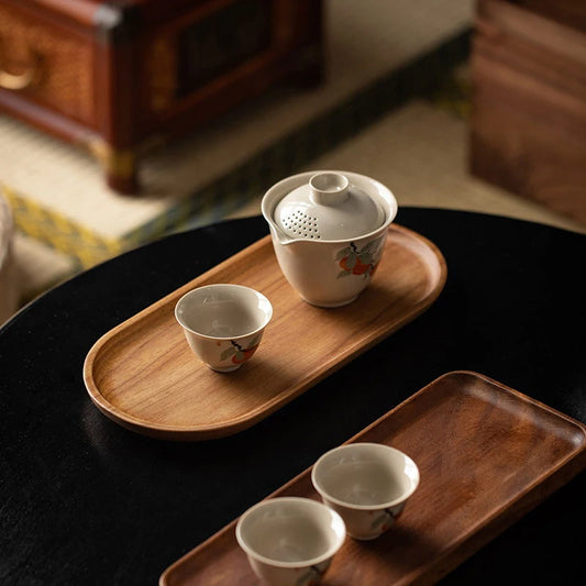Solid Wood Serving Tray Oval Tea Tray Decorative Wood Plate Fruit Tray Vegetable Platter Home Bread Dessert Cake Plate Tableware