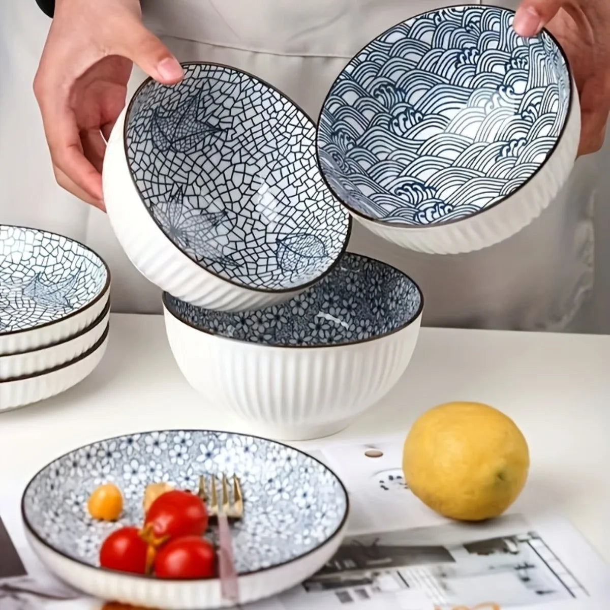 Multi-Functional Cereal Bowl Set - 4pcs 11.43cm Japanese Ceramic Bowls, Perfect for Various Foods