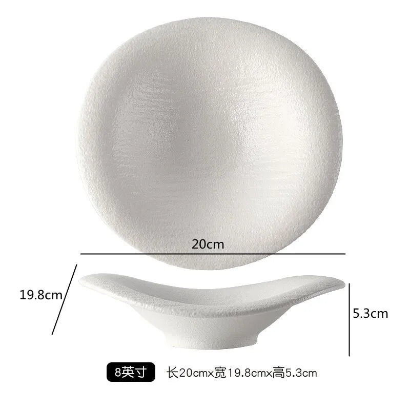 Rock Patterned Frosted Ceramic Tableware, Soup Bowls, Dessert Plates, Household Rice Bowls, Solid Color Threaded Salad Bowls