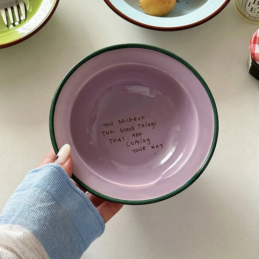 Dopamine Ceramics Yoghurt Bowl INS Creative Round Bowl Oat Breakfast Household Fruit Dessert Bowl Cat Plate Kitchen Tableware