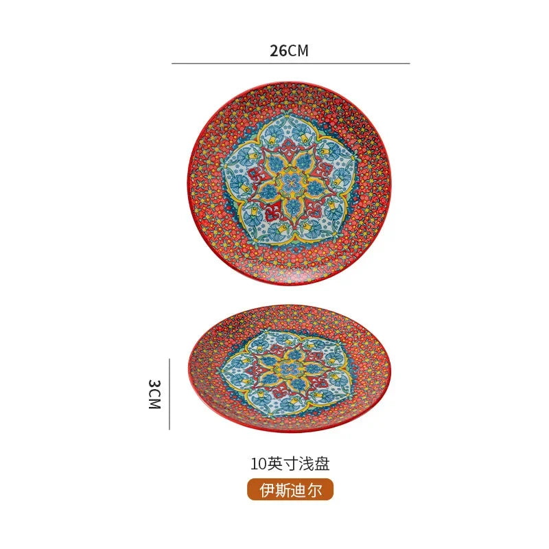 10in Ceramic Large Plate Steak Western Plate Creative Breakfast Vegetable Plate Home Restaurant Flat Plate Shallow Plate