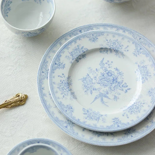 Painted Peony Underglaze Ceramic Dinner Plate English Pastoral Ceramic Steak Pasta Plate Western Tableware Afternoon Tea Dishes