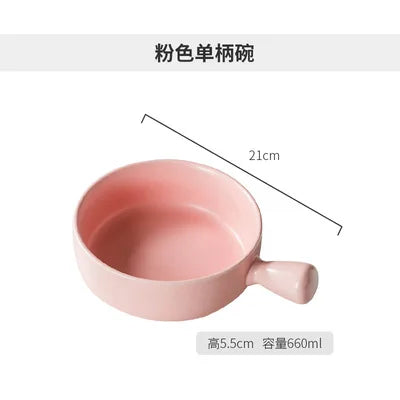 Nordic Ceramic Instant Noodle Bowl With Handle Macaron Fruit Bowl Soup Bowl Home Simple Ceramic Rice Bowl