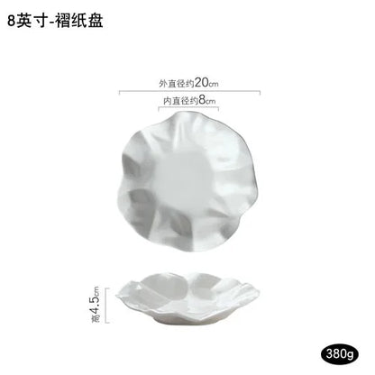 Ceramic Plate Dish Irregular White Western Cooking Dishes Tableware Household Wavy Dessert Fruit Tray Restaurant Home Decoration