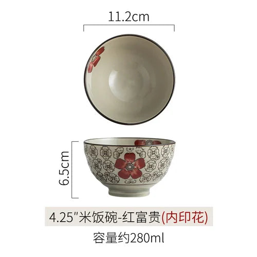 Japanese Ceramic Bowl Tableware Set Creative Retro Household Rice Bowl Single Eating Bowl Soup Noodle Bowl Small Bowl