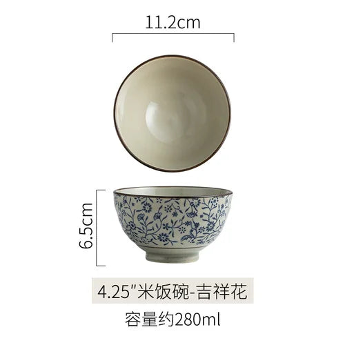 Japanese Ceramic Bowl Tableware Set Creative Retro Household Rice Bowl Single Eating Bowl Soup Noodle Bowl Small Bowl