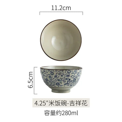 Japanese Ceramic Bowl Tableware Set Creative Retro Household Rice Bowl Single Eating Bowl Soup Noodle Bowl Small Bowl