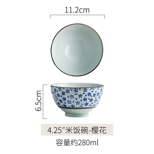 Japanese Ceramic Bowl Tableware Set Creative Retro Household Rice Bowl Single Eating Bowl Soup Noodle Bowl Small Bowl
