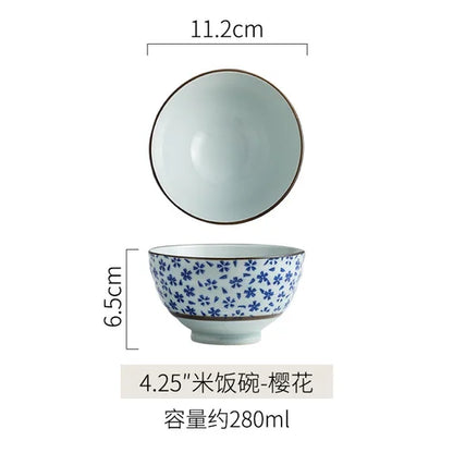 Japanese Ceramic Bowl Tableware Set Creative Retro Household Rice Bowl Single Eating Bowl Soup Noodle Bowl Small Bowl