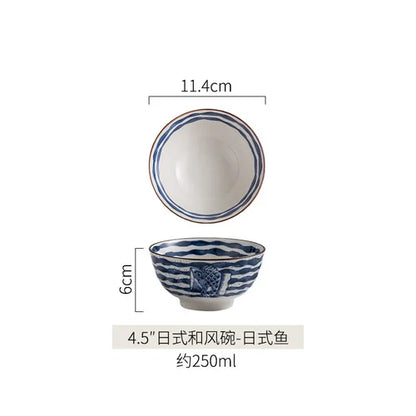 Japanese Ceramic Bowl Tableware Set Creative Retro Household Rice Bowl Single Eating Bowl Soup Noodle Bowl Small Bowl