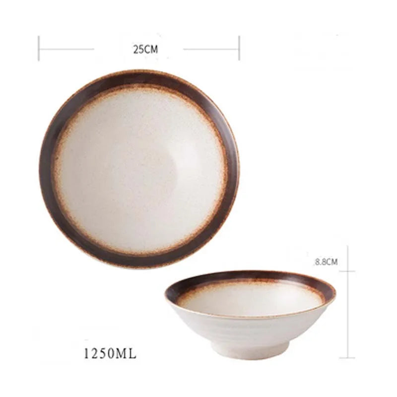 Household Large Ceramic Soup Bowl Creative Japanese Style Bowl Ramen Beef Noodle Noodle Bowl 25cm