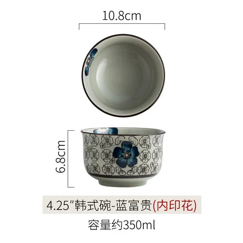 Japanese Ceramic Bowl Tableware Set Creative Retro Household Rice Bowl Single Eating Bowl Soup Noodle Bowl Small Bowl