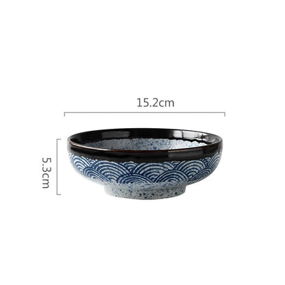 Hand Painting Large Blue Ceramic Ramen Bowl, Soup Salad Plate, Japanese Noodle Dish, Kitchen Mixing Bowls, Tableware