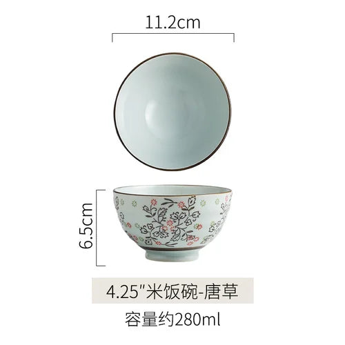 Japanese Ceramic Bowl Tableware Set Creative Retro Household Rice Bowl Single Eating Bowl Soup Noodle Bowl Small Bowl