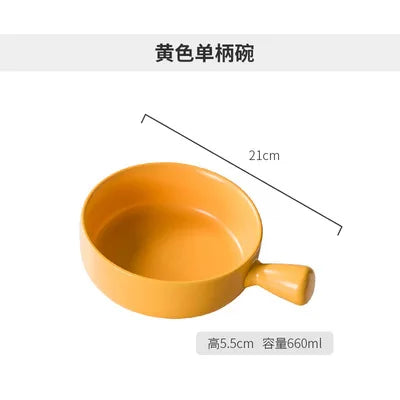 Nordic Ceramic Instant Noodle Bowl With Handle Macaron Fruit Bowl Soup Bowl Home Simple Ceramic Rice Bowl