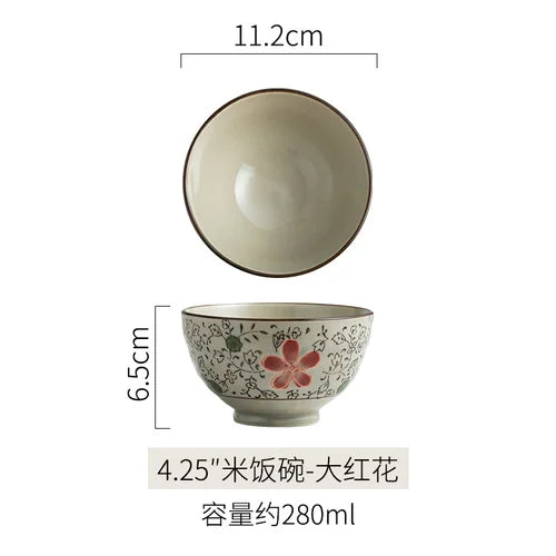 Japanese Ceramic Bowl Tableware Set Creative Retro Household Rice Bowl Single Eating Bowl Soup Noodle Bowl Small Bowl