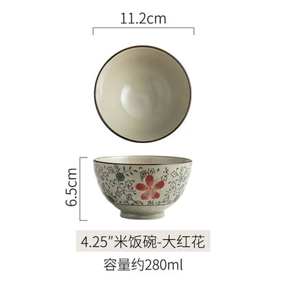 Japanese Ceramic Bowl Tableware Set Creative Retro Household Rice Bowl Single Eating Bowl Soup Noodle Bowl Small Bowl