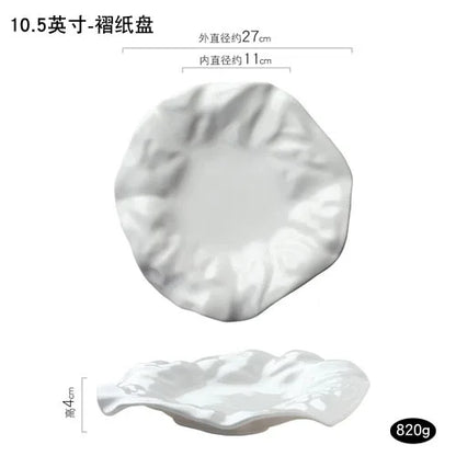 Ceramic Plate Dish Irregular White Western Cooking Dishes Tableware Household Wavy Dessert Fruit Tray Restaurant Home Decoration