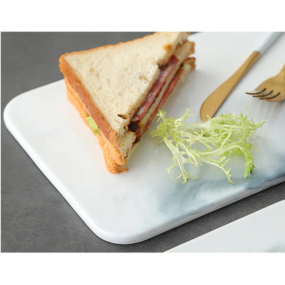 Marble Cutting Board for Cheese Crackers and Sushi Serving, Ceramic Rectangular Plate, Storage Tray, Food Container, Crockery