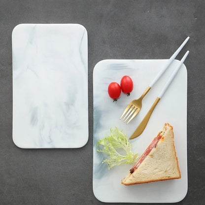 Marble Cutting Board for Cheese Crackers and Sushi Serving, Ceramic Rectangular Plate, Storage Tray, Food Container, Crockery