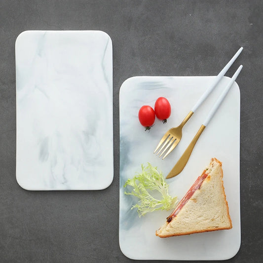 Marble Cutting Board for Cheese Crackers and Sushi Serving, Ceramic Rectangular Plate, Storage Tray, Food Container, Crockery