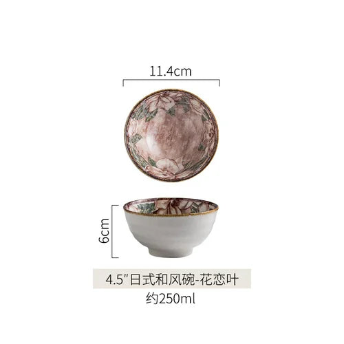 Japanese Ceramic Bowl Tableware Set Creative Retro Household Rice Bowl Single Eating Bowl Soup Noodle Bowl Small Bowl
