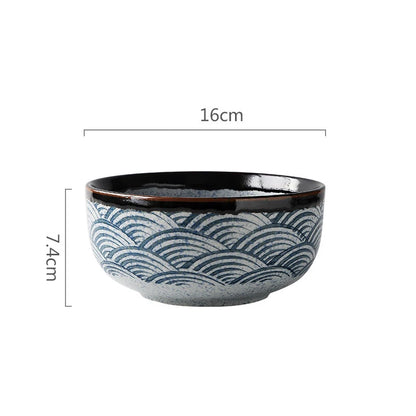 Hand Painting Large Blue Ceramic Ramen Bowl, Soup Salad Plate, Japanese Noodle Dish, Kitchen Mixing Bowls, Tableware