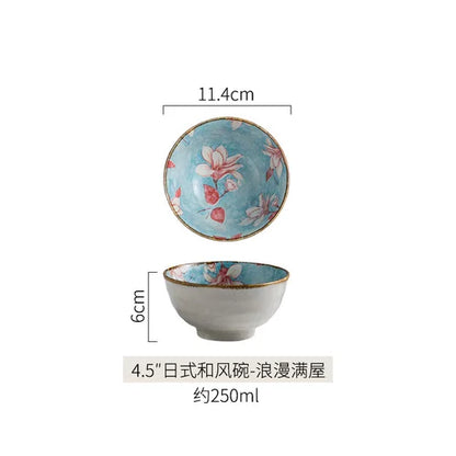Japanese Ceramic Bowl Tableware Set Creative Retro Household Rice Bowl Single Eating Bowl Soup Noodle Bowl Small Bowl
