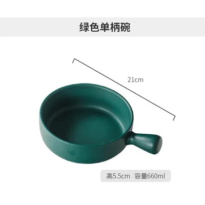 Nordic Ceramic Instant Noodle Bowl With Handle Macaron Fruit Bowl Soup Bowl Home Simple Ceramic Rice Bowl