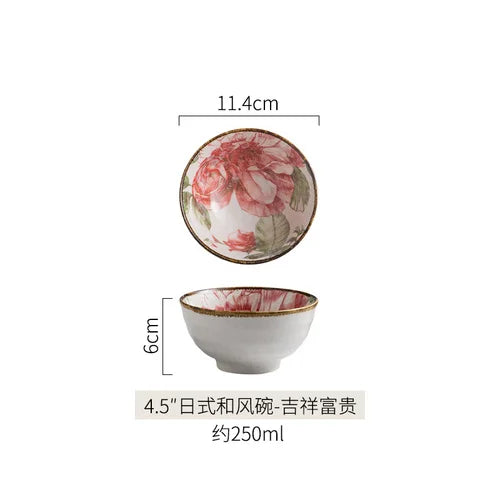 Japanese Ceramic Bowl Tableware Set Creative Retro Household Rice Bowl Single Eating Bowl Soup Noodle Bowl Small Bowl