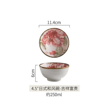 Japanese Ceramic Bowl Tableware Set Creative Retro Household Rice Bowl Single Eating Bowl Soup Noodle Bowl Small Bowl