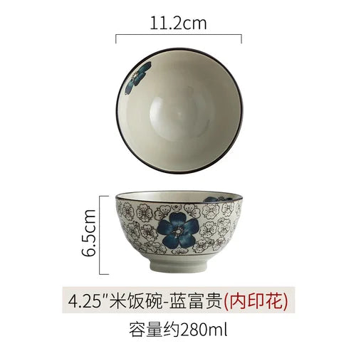 Japanese Ceramic Bowl Tableware Set Creative Retro Household Rice Bowl Single Eating Bowl Soup Noodle Bowl Small Bowl