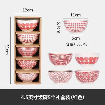 Ceramic rice bowl family dinner soup good-looking set gift box rice bowl creative retro small bowl