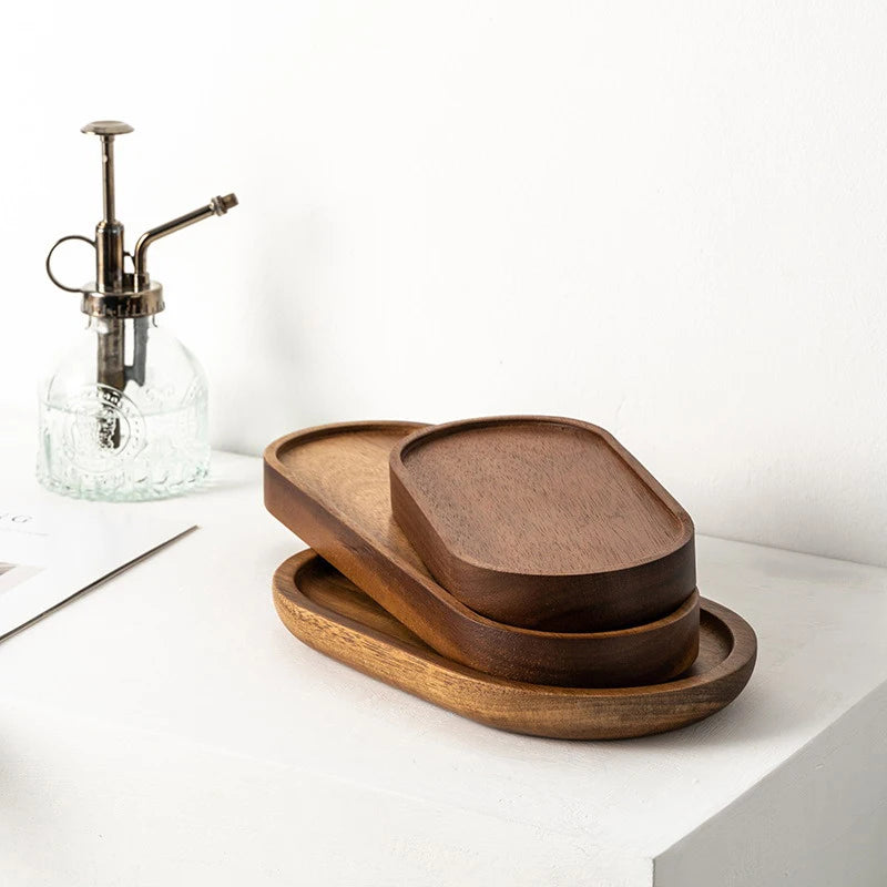 Solid Wood Serving Tray Oval Tea Tray Decorative Wood Plate Fruit Tray Vegetable Platter Home Bread Dessert Cake Plate Tableware