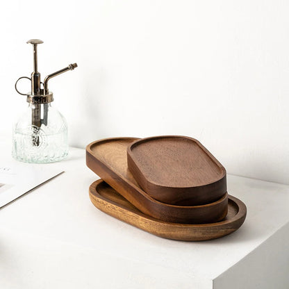 Solid Wood Serving Tray Oval Tea Tray Decorative Wood Plate Fruit Tray Vegetable Platter Home Bread Dessert Cake Plate Tableware