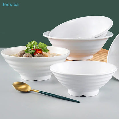 ♥Large Ribbed White Noodle Bowl - Durable Porcelain Bowl for Soup, Ramen & Hot Meals (Home & Restaurant Use)