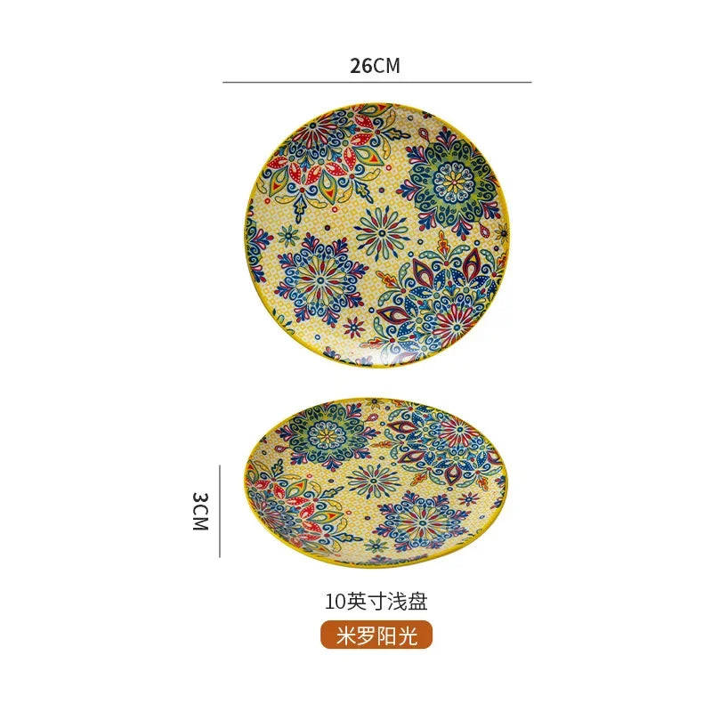 10in Ceramic Large Plate Steak Western Plate Creative Breakfast Vegetable Plate Home Restaurant Flat Plate Shallow Plate