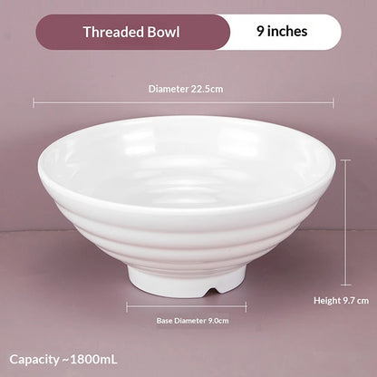 ♥Large Ribbed White Noodle Bowl - Durable Porcelain Bowl for Soup, Ramen & Hot Meals (Home & Restaurant Use)