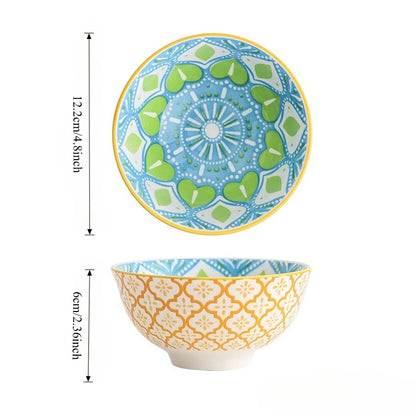 4Pcs Bohemian-style Noodle Bowl Household Rice Ceramic Bowl Restaurant Home Tableware Eating Dishes Soup Bowls