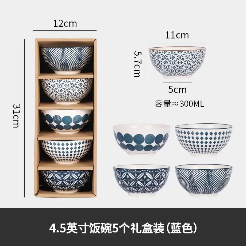 Ceramic rice bowl family dinner soup good-looking set gift box rice bowl creative retro small bowl