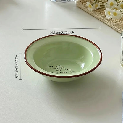 Dopamine Ceramics Yoghurt Bowl INS Creative Round Bowl Oat Breakfast Household Fruit Dessert Bowl Cat Plate Kitchen Tableware